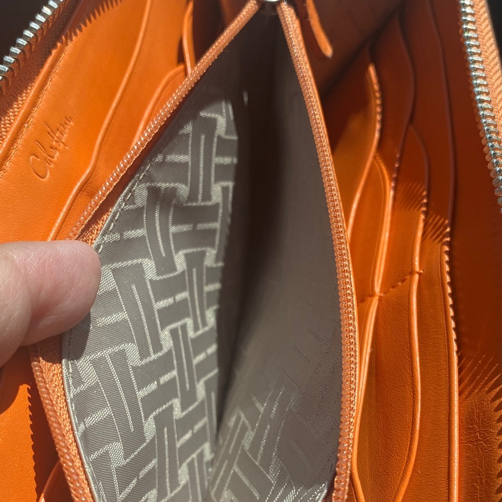 Cole Haan Orange Leather Zip Wallet - Picture 6 of 7